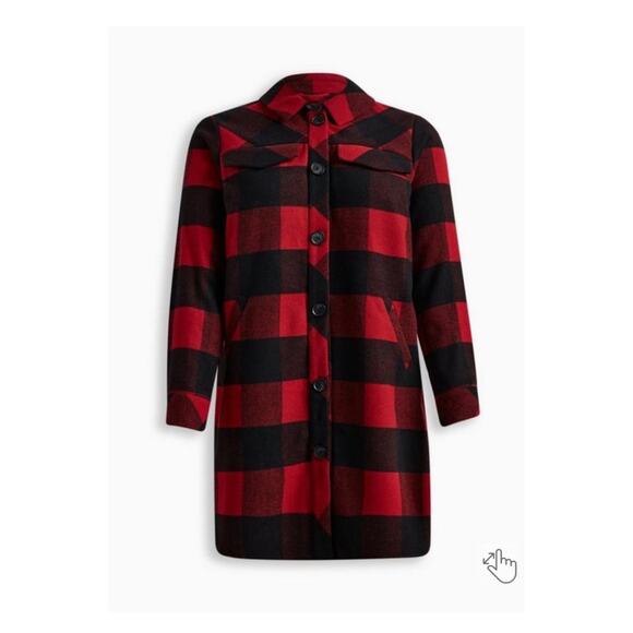 Torrid Black&Red Plaid Wool Relaxed Shacket Sz.2 NWT - Picture 4 of 16